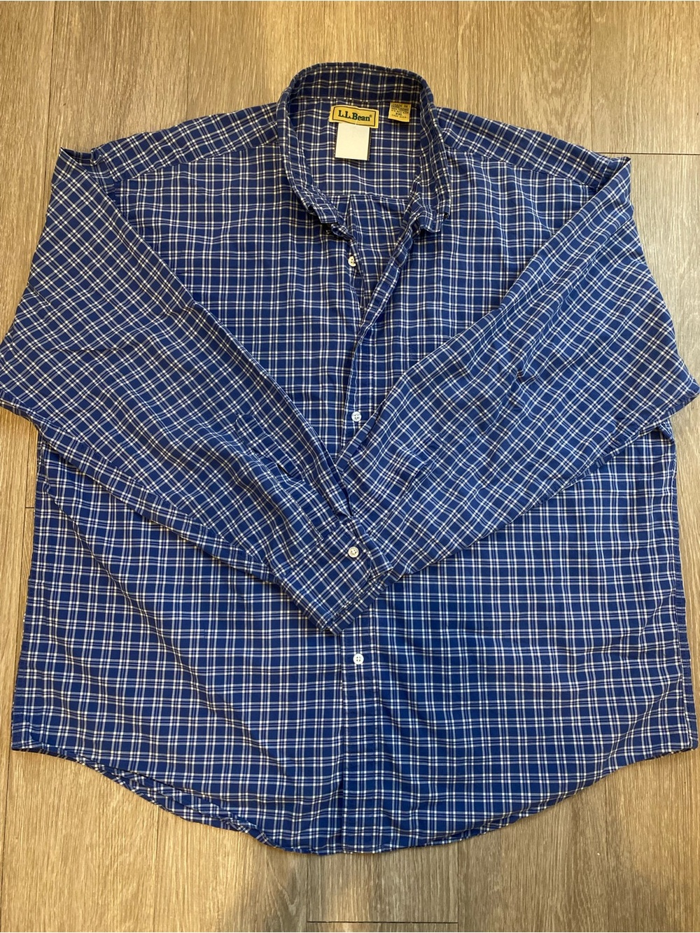 Vintage LL Bean Button Down Shirt Men 2XL Blue Plaid 100% Cotton 70s/80s